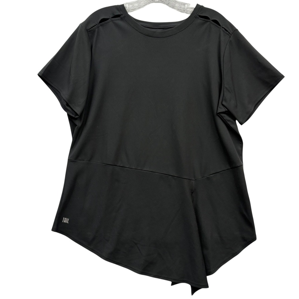 TAIL Women's Black Athletic Top Cutout Shoulder Criss Cross Back Asymmetrical XL
